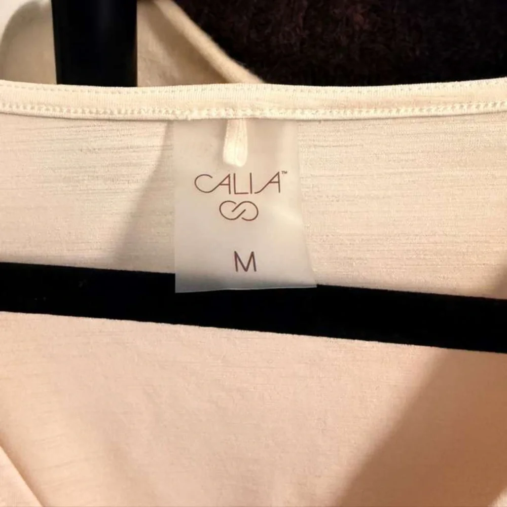 NWOT Calia White Long Sleeve Draped V-Neck Stretch Wrap Top - Picture 3 of 3